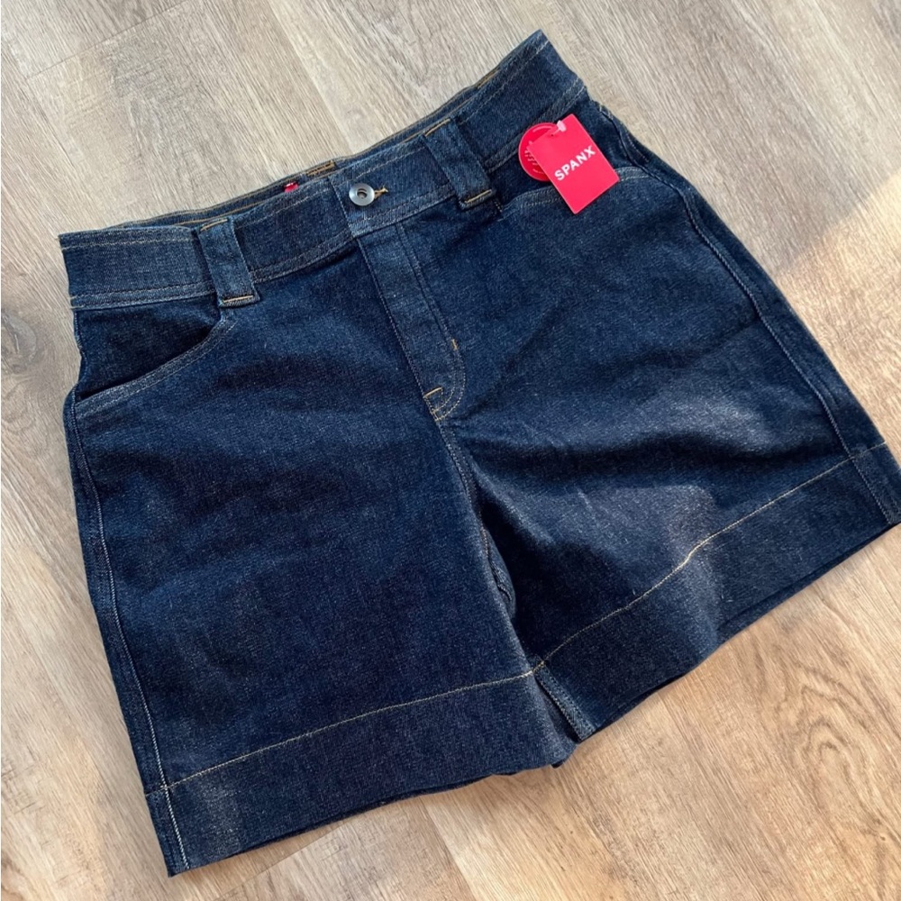 SPANX Blue Jean Shorts with Tailored Fit and Cuffed Hem